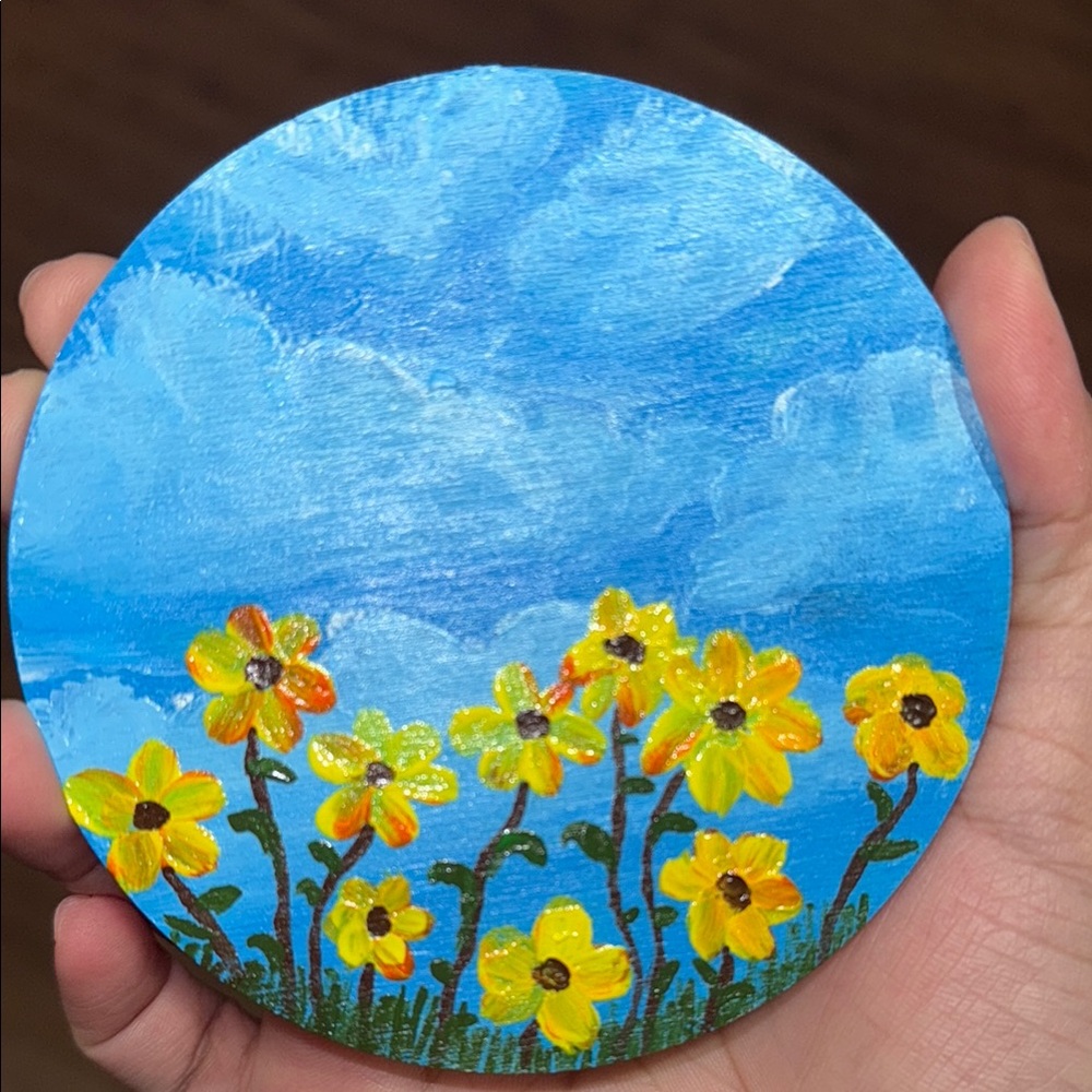 Blue and Yellow Hand Painted Coaster/Magnet - Picture 4 of 4